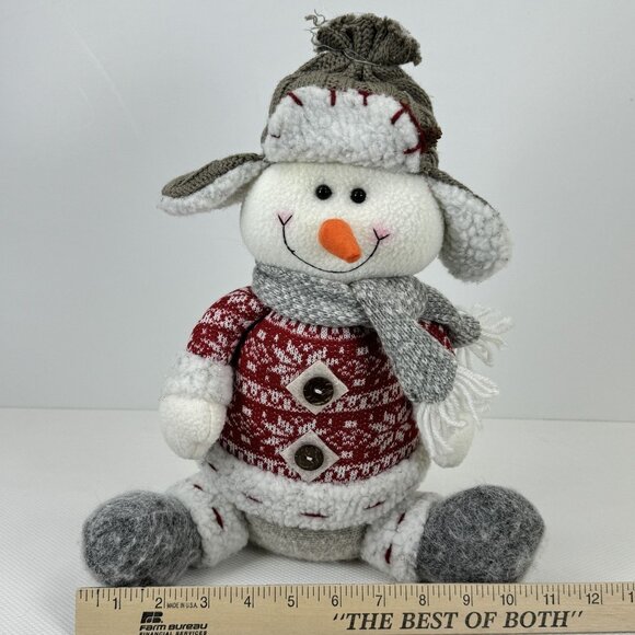 Handmade Snowman Plush Doll Knit Hat Sweater and Scarf Weighted Winter Decor 13" - Picture 9 of 10